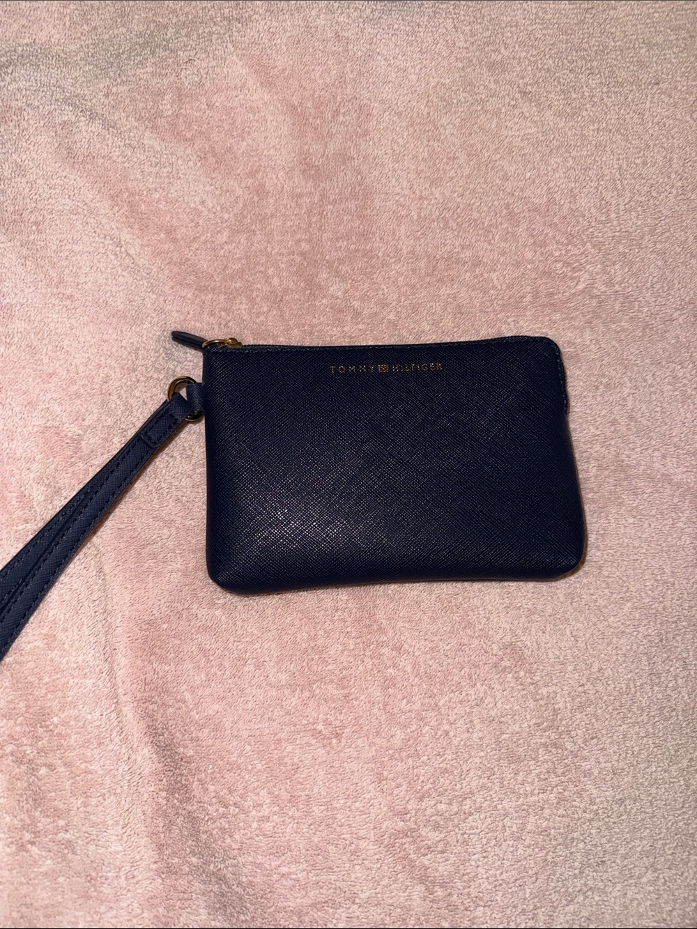 Tommy Hilfiger Navy Saffiano Wristlet with Gold Logo